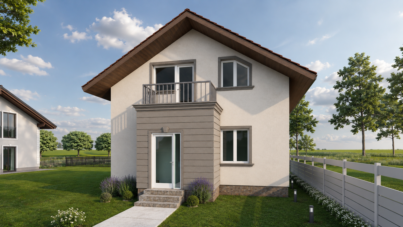 Vizualizare 3D casă cu profile decorative